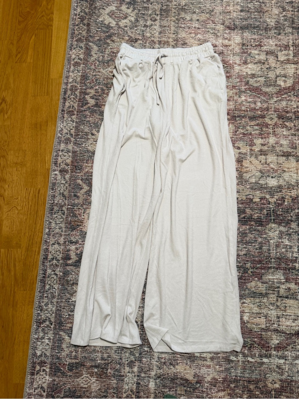 Light Cream Wide-Leg Drawstring Pants